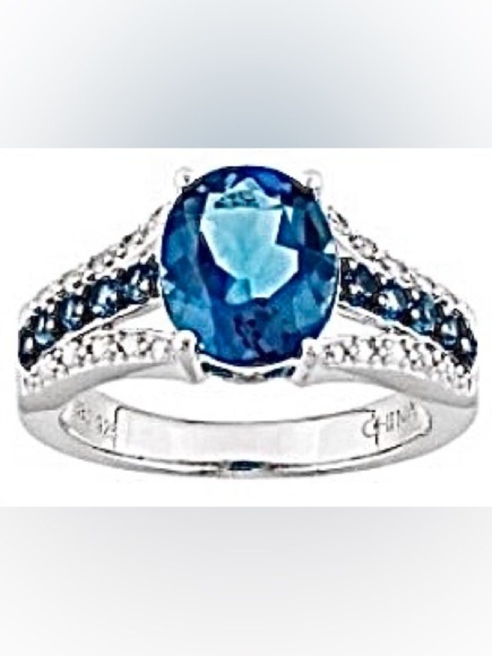 3.23CTW London Blue Topaz w .10CTW White Diamond Sterling Silver Ring Size 7